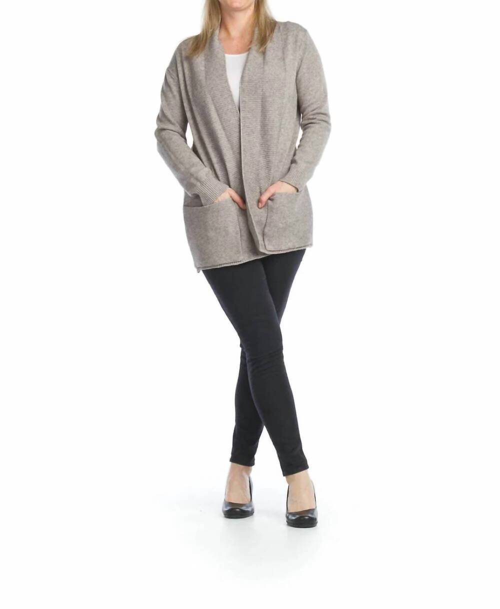 NEW PAPILLON heathered soft ribbed cardigan with pockets in grey